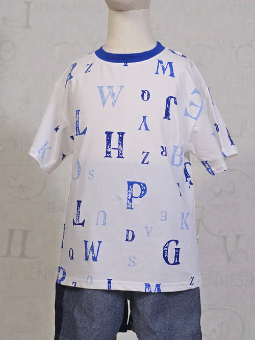 Alphabet Scatter Tee – Blue & White