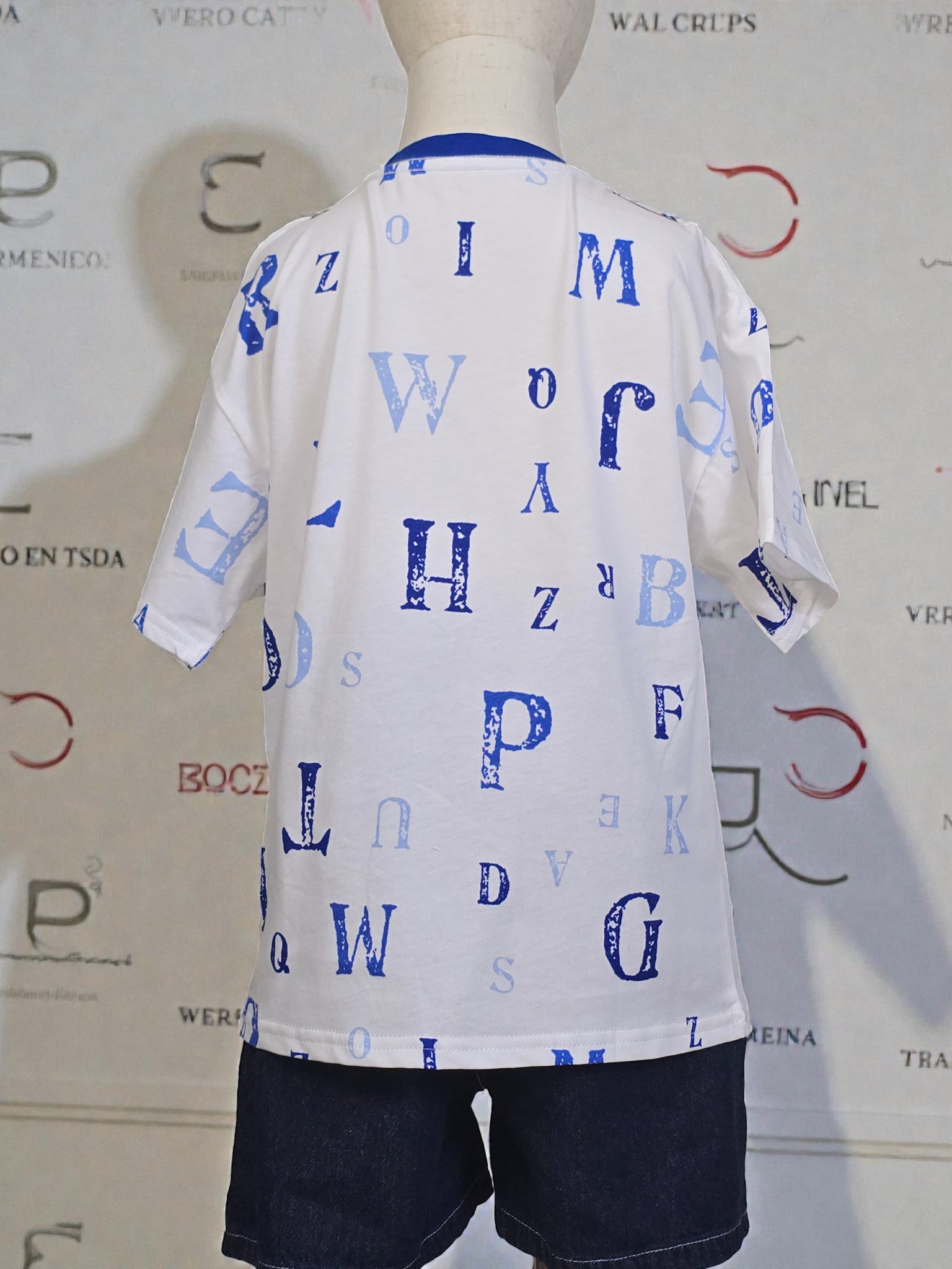 Alphabet Scatter Tee – Blue & White