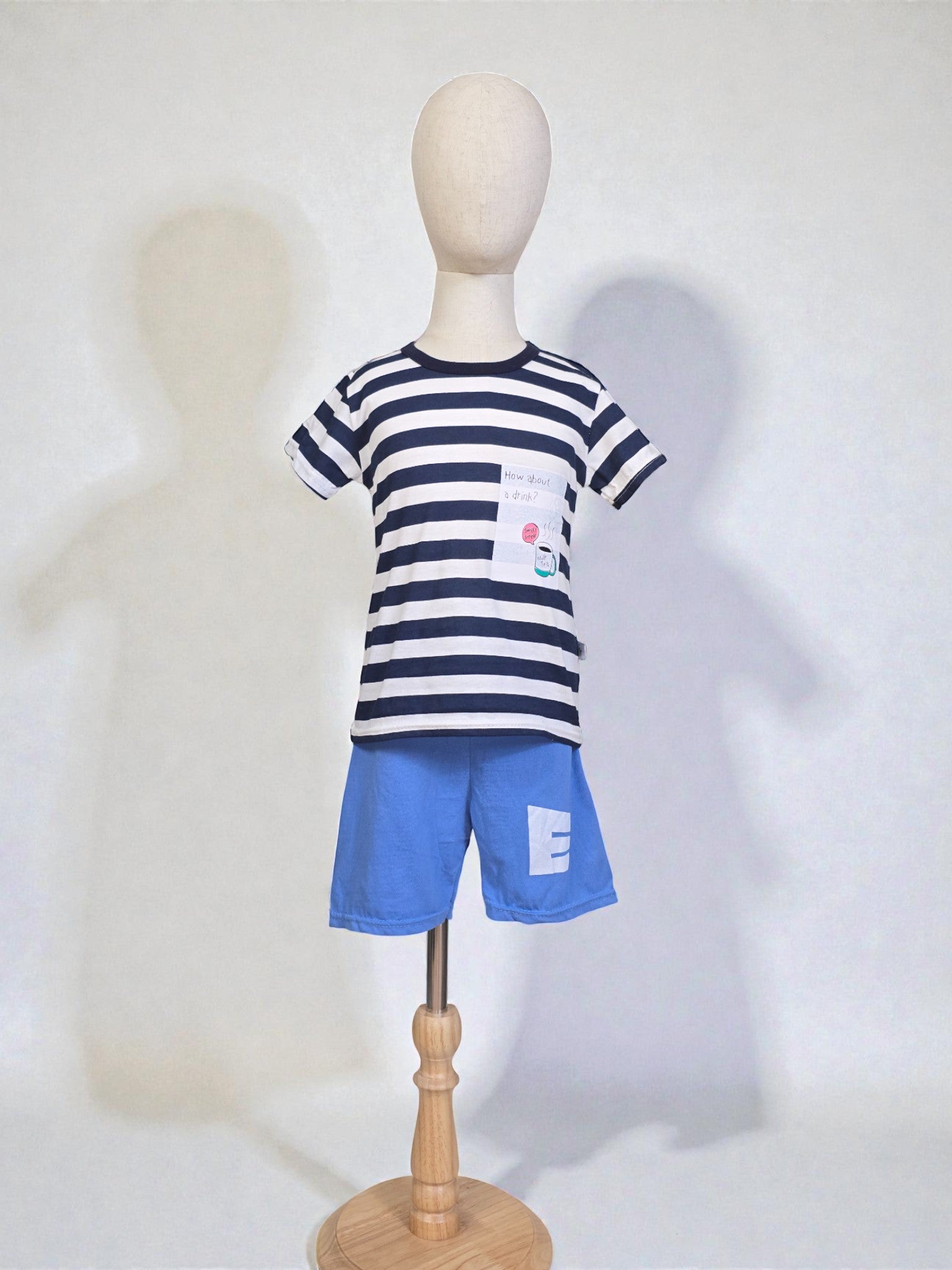Striped Pocket Tee & Blue Shorts Set