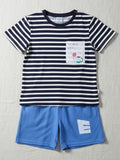 Navy white striped kids tee blue shorts set comfortable cotton children's clothing boys summer outfit Australia