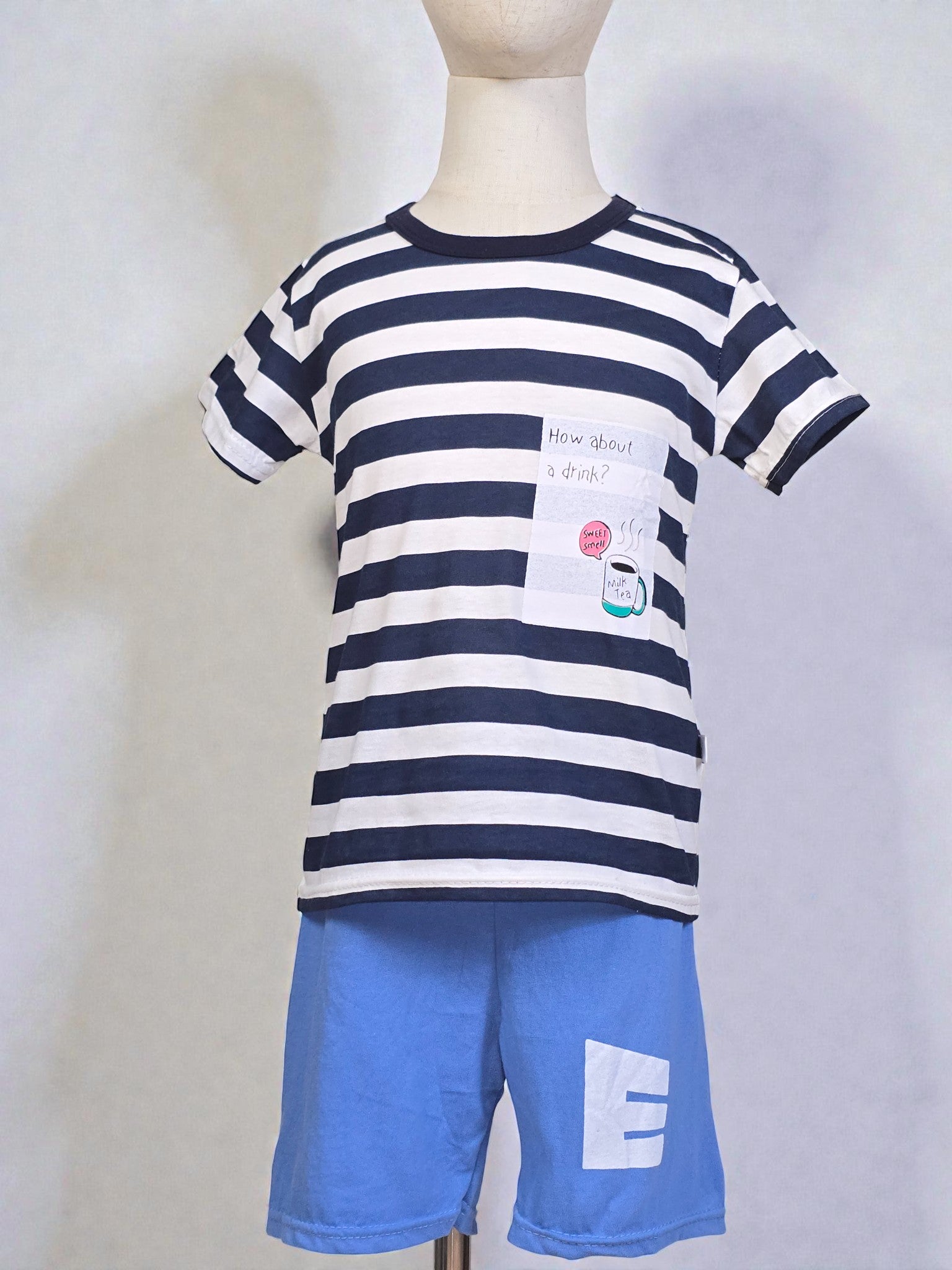 Striped Pocket Tee & Blue Shorts Set