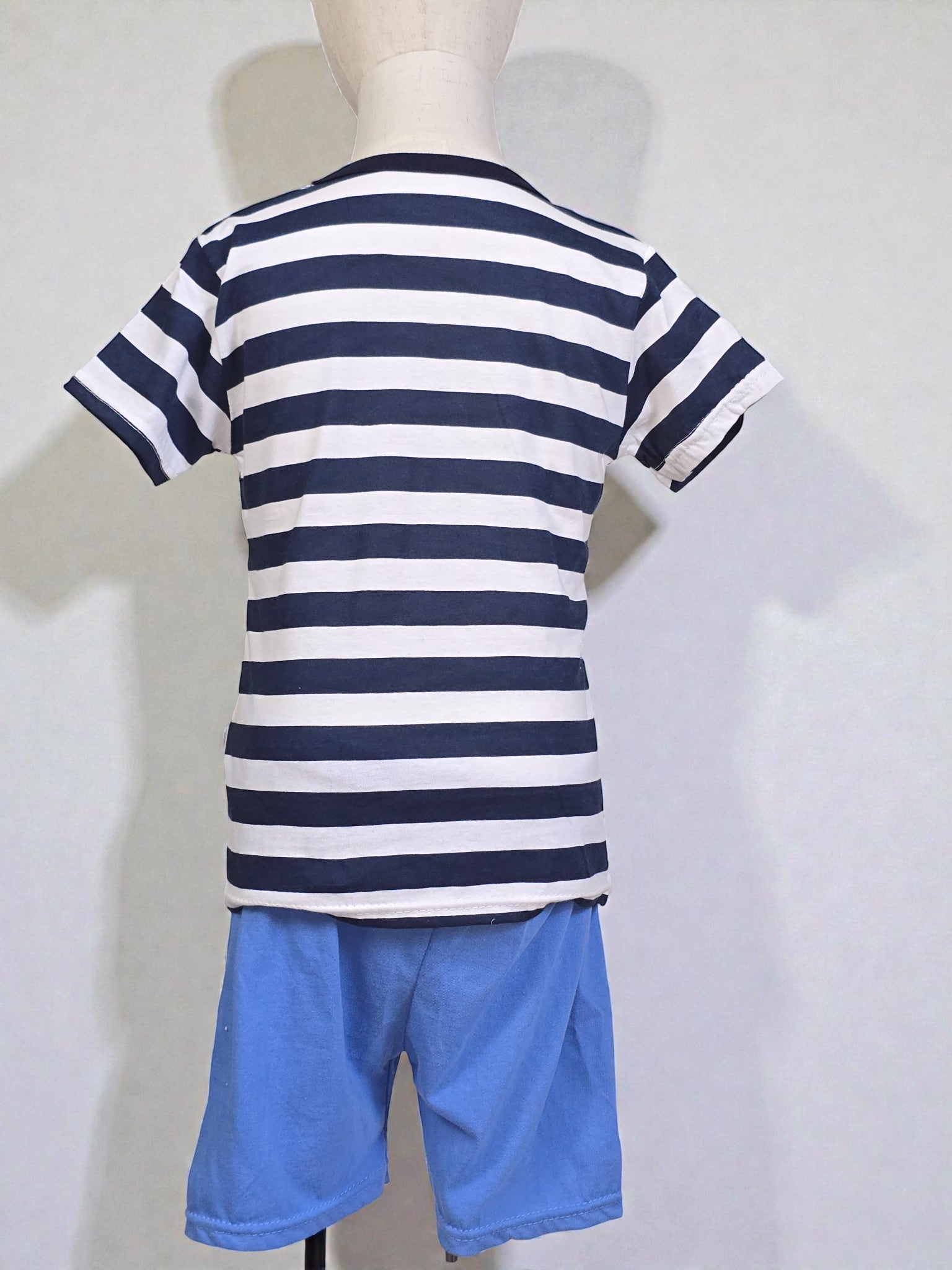 Striped Pocket Tee & Blue Shorts Set