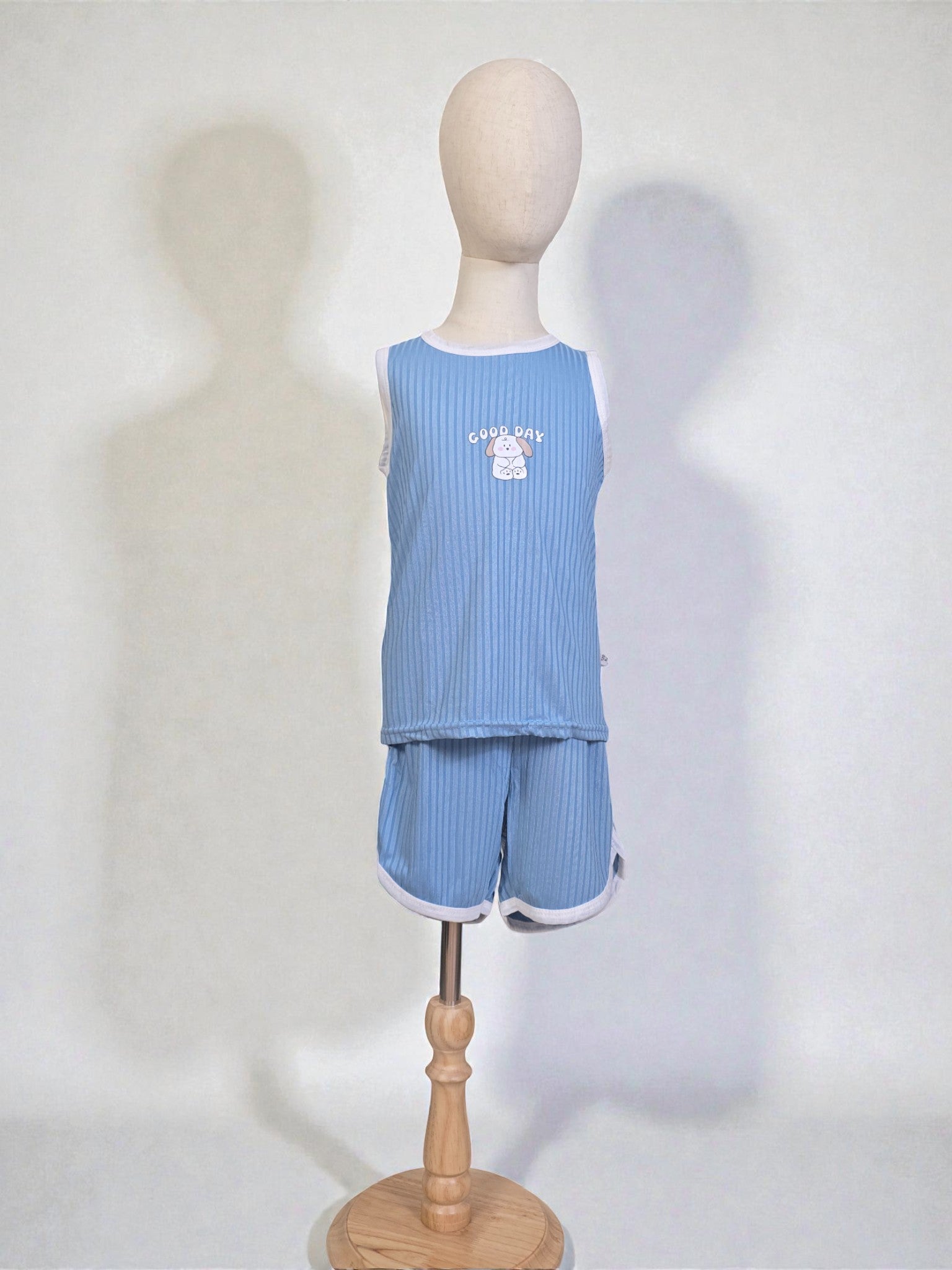 Blue Ribbed Sleeveless Top & Shorts Set