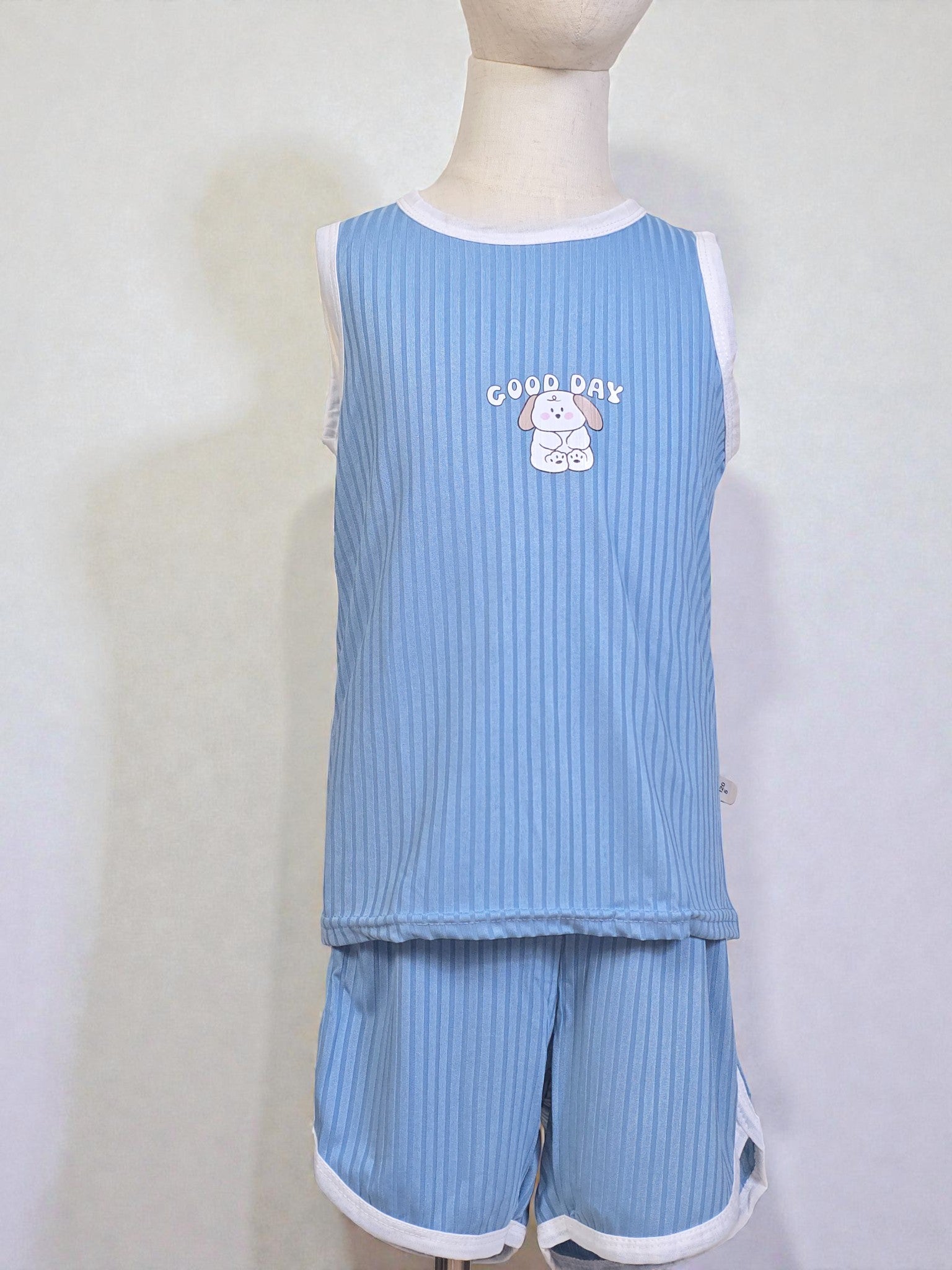 Blue Ribbed Sleeveless Top & Shorts Set