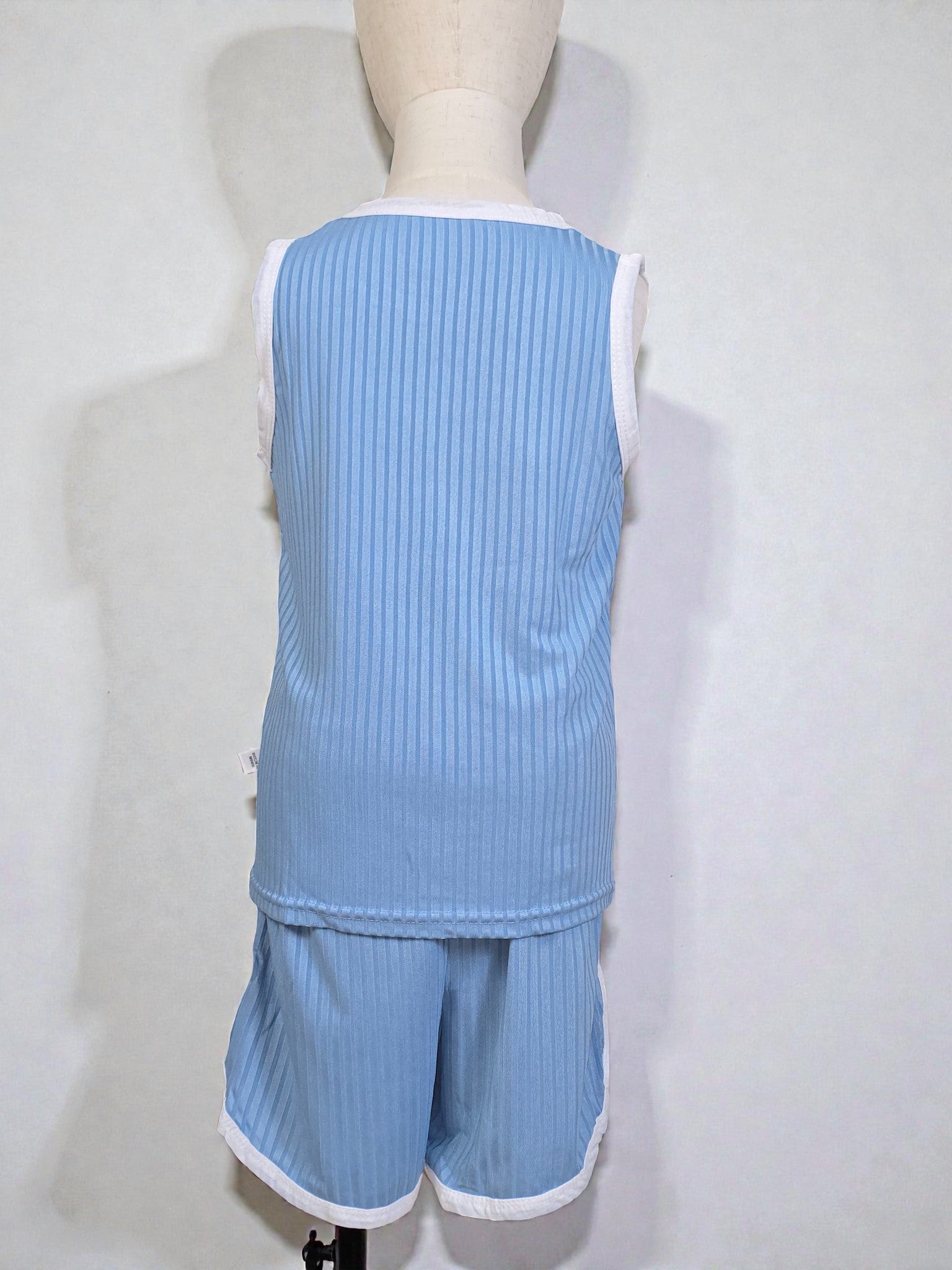 Blue Ribbed Sleeveless Top & Shorts Set