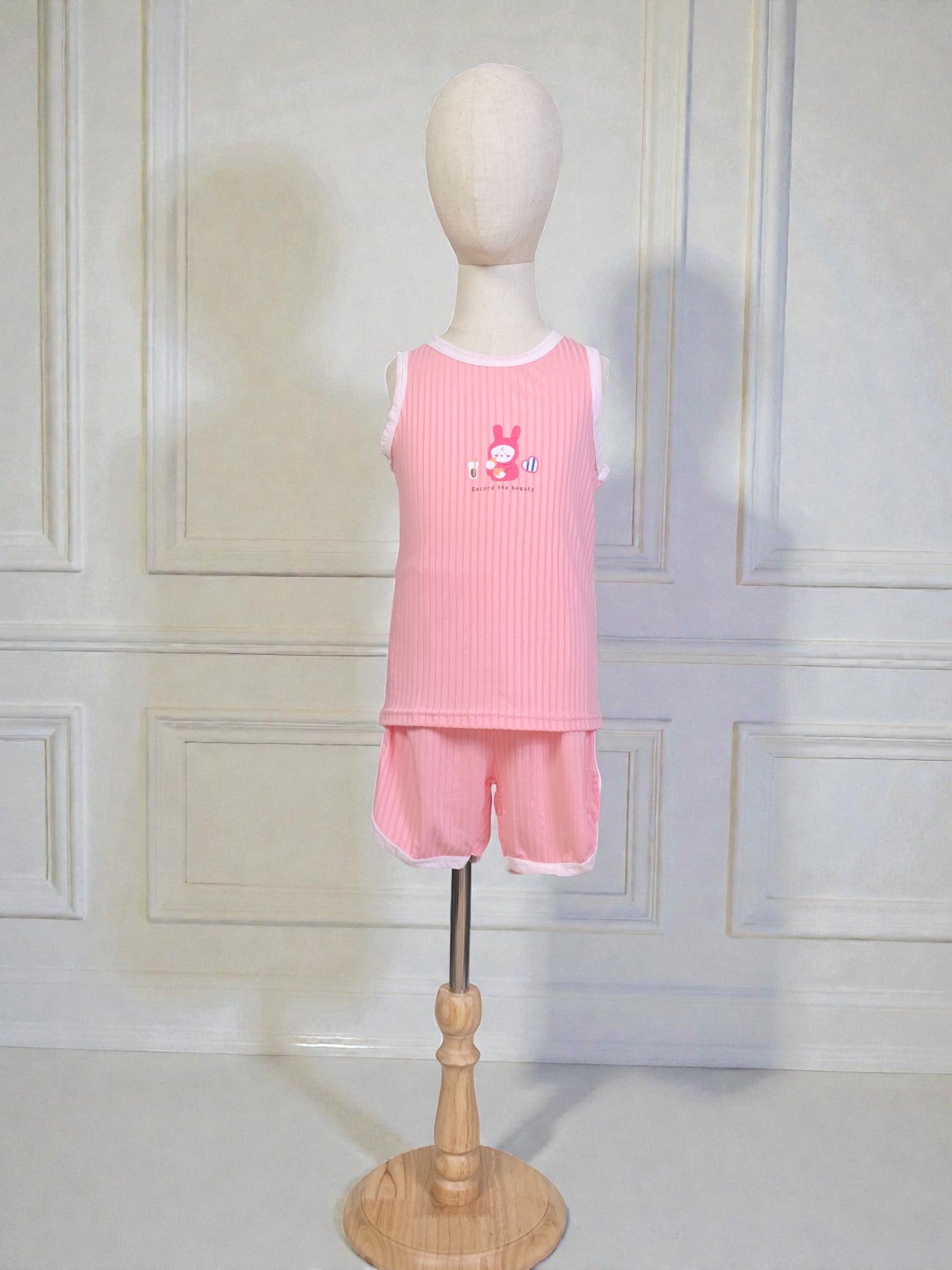 Pink Ribbed Sleeveless Top & Shorts Set