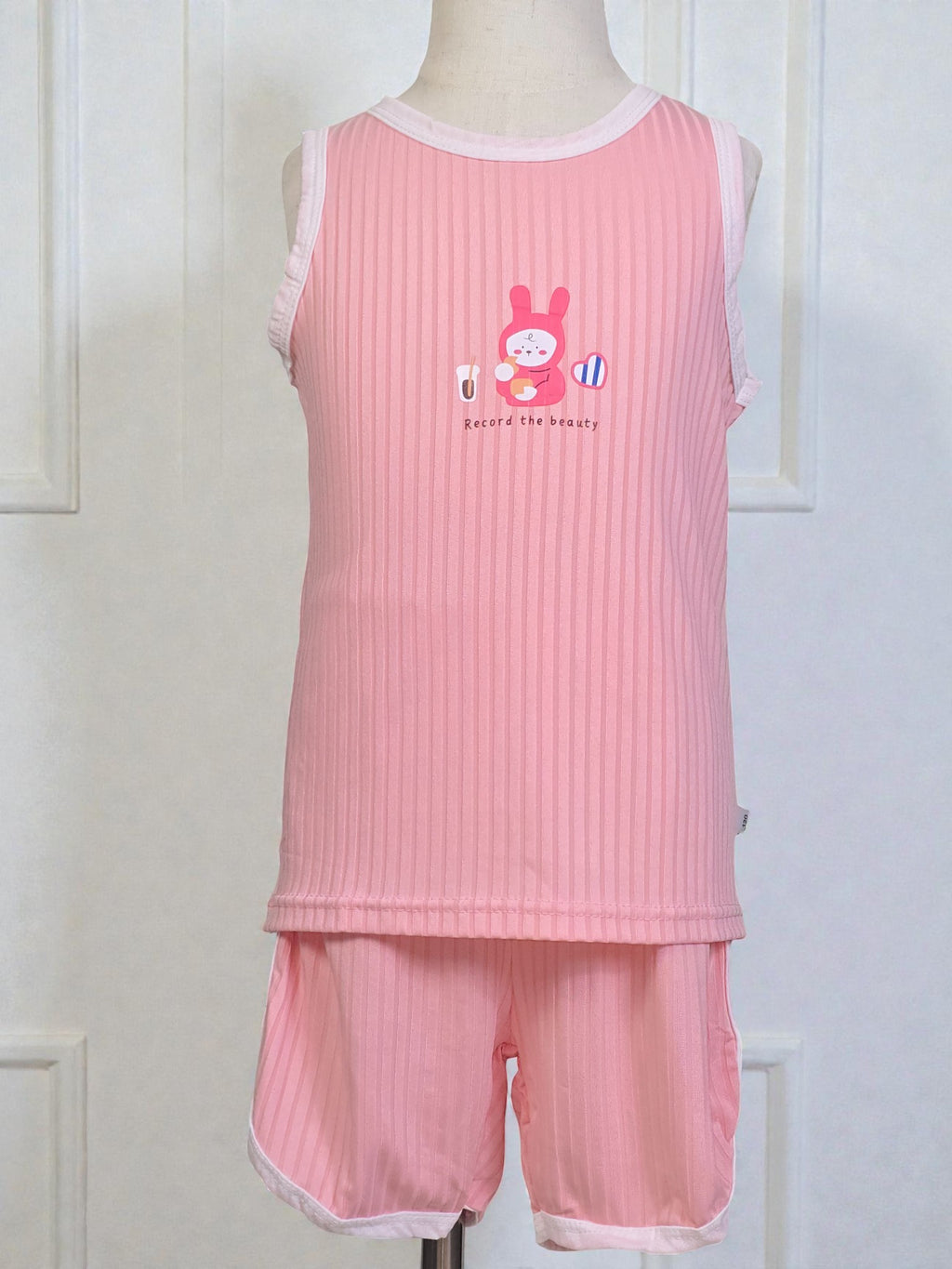 Pink Ribbed Sleeveless Top & Shorts Set
