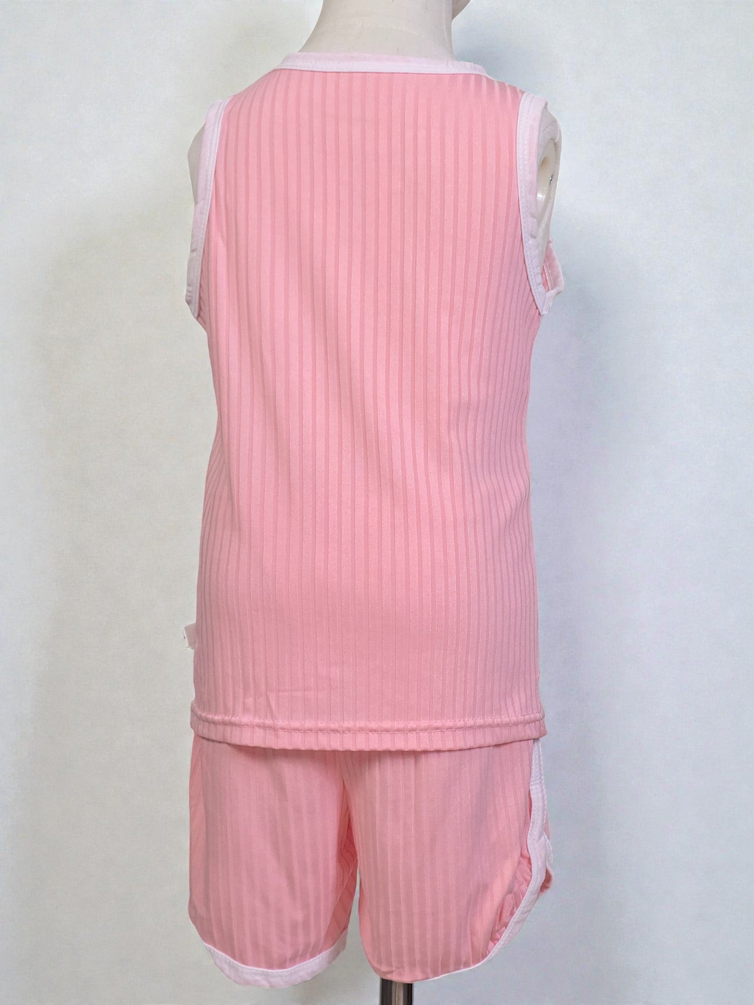 Pink Ribbed Sleeveless Top & Shorts Set