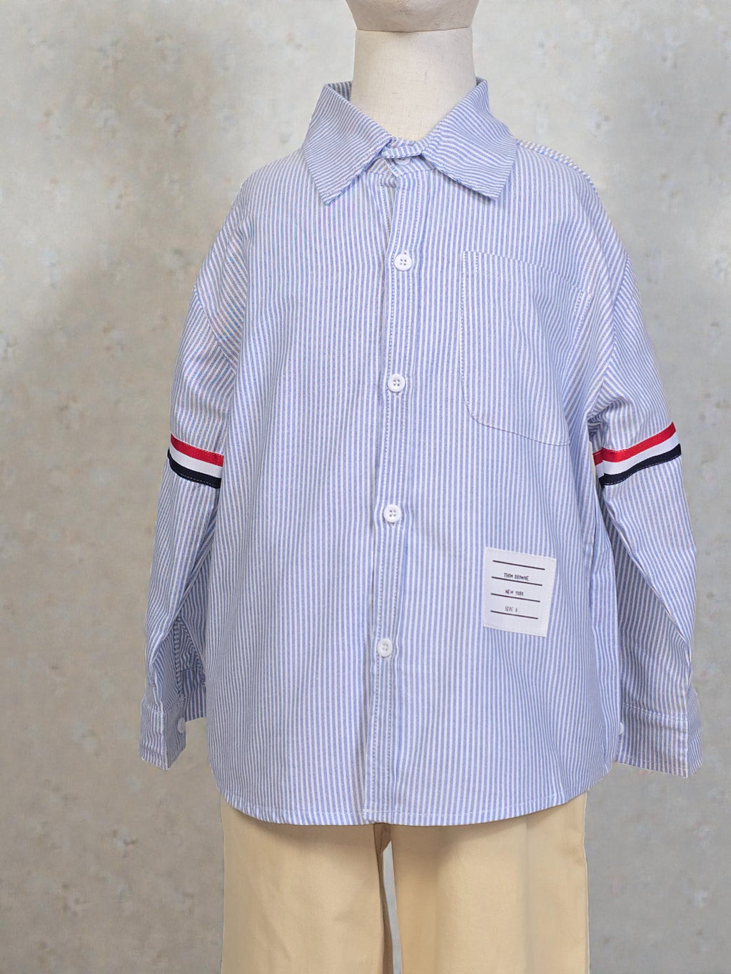 Blue Striped Shirt with Sleeve Stripe Detail