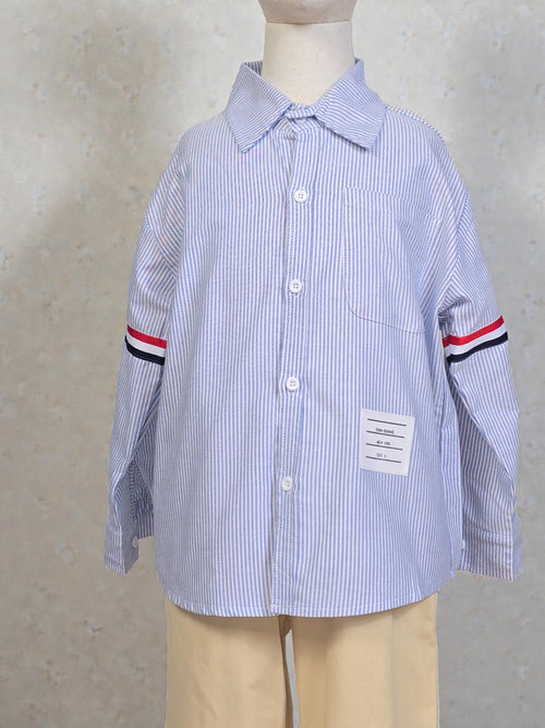 Blue Striped Shirt with Sleeve Stripe Detail
