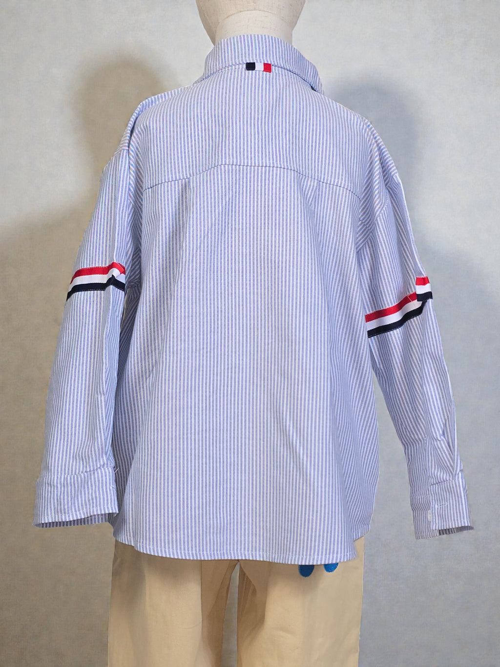 Blue Striped Shirt with Sleeve Stripe Detail