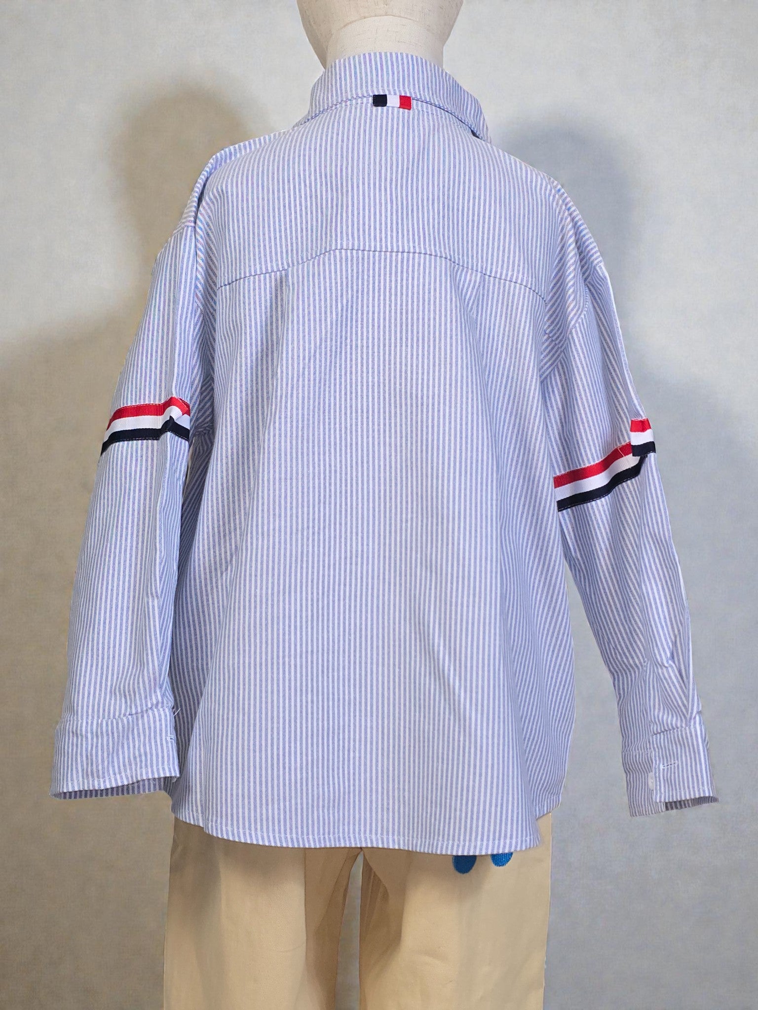 Blue Striped Shirt with Sleeve Stripe Detail