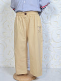 Beige Wide-Leg Cartoon Patch Pants