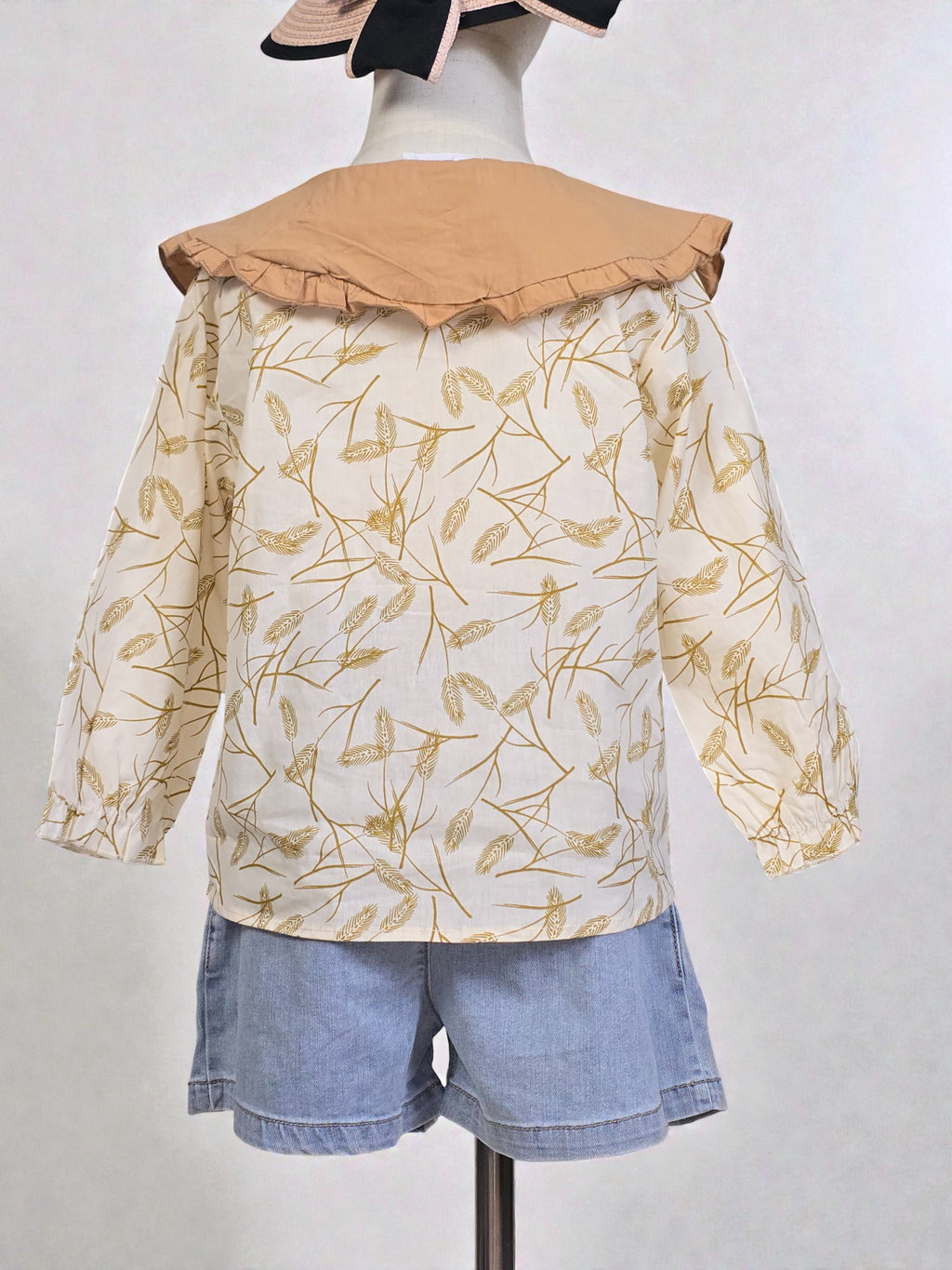 Wheat Print Long Sleeve Collared Blouse