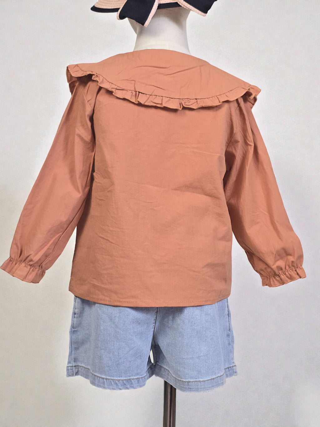 Tan Ruffle-Collar Long Sleeve Blouse
