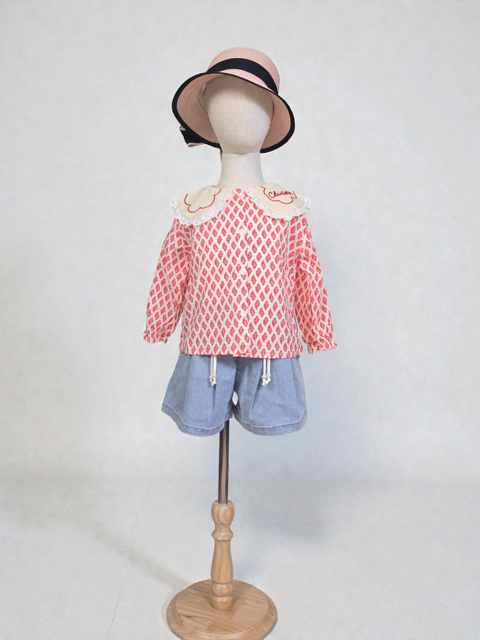 Vintage Red Blossom Printed Long Sleeve Blouse