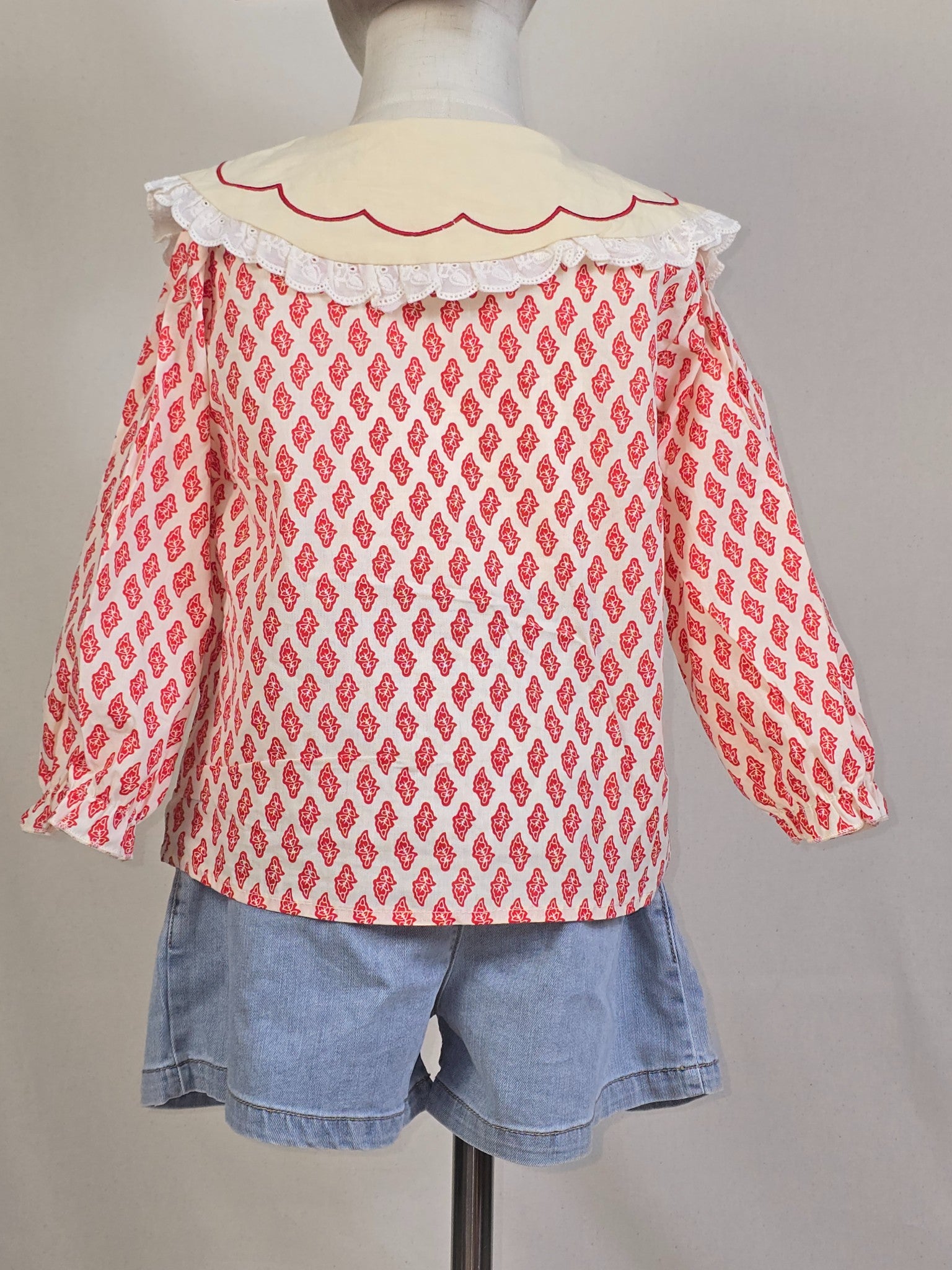 Vintage Red Blossom Printed Long Sleeve Blouse