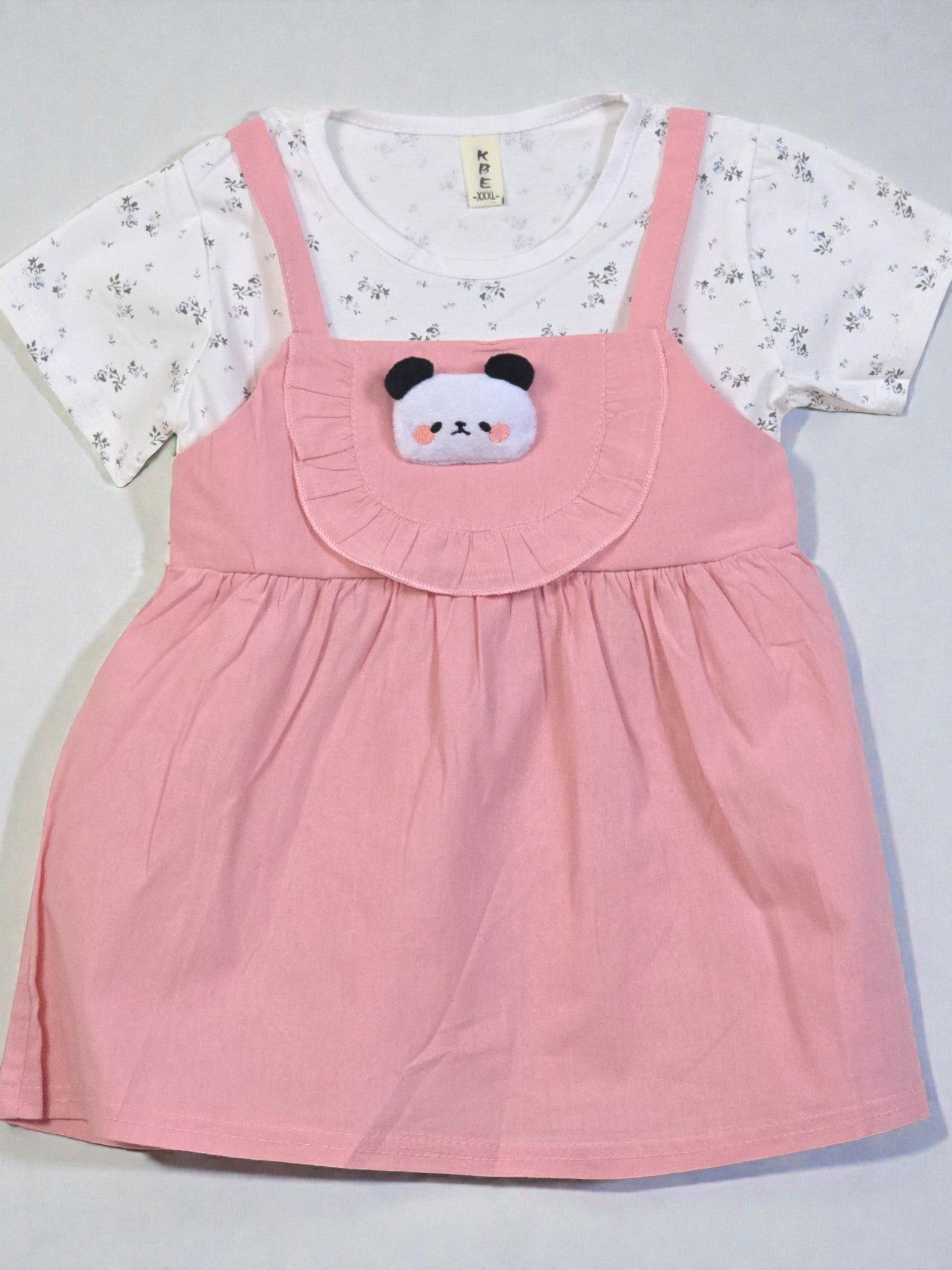 Pink dress with panda design on a white background. Pink 4