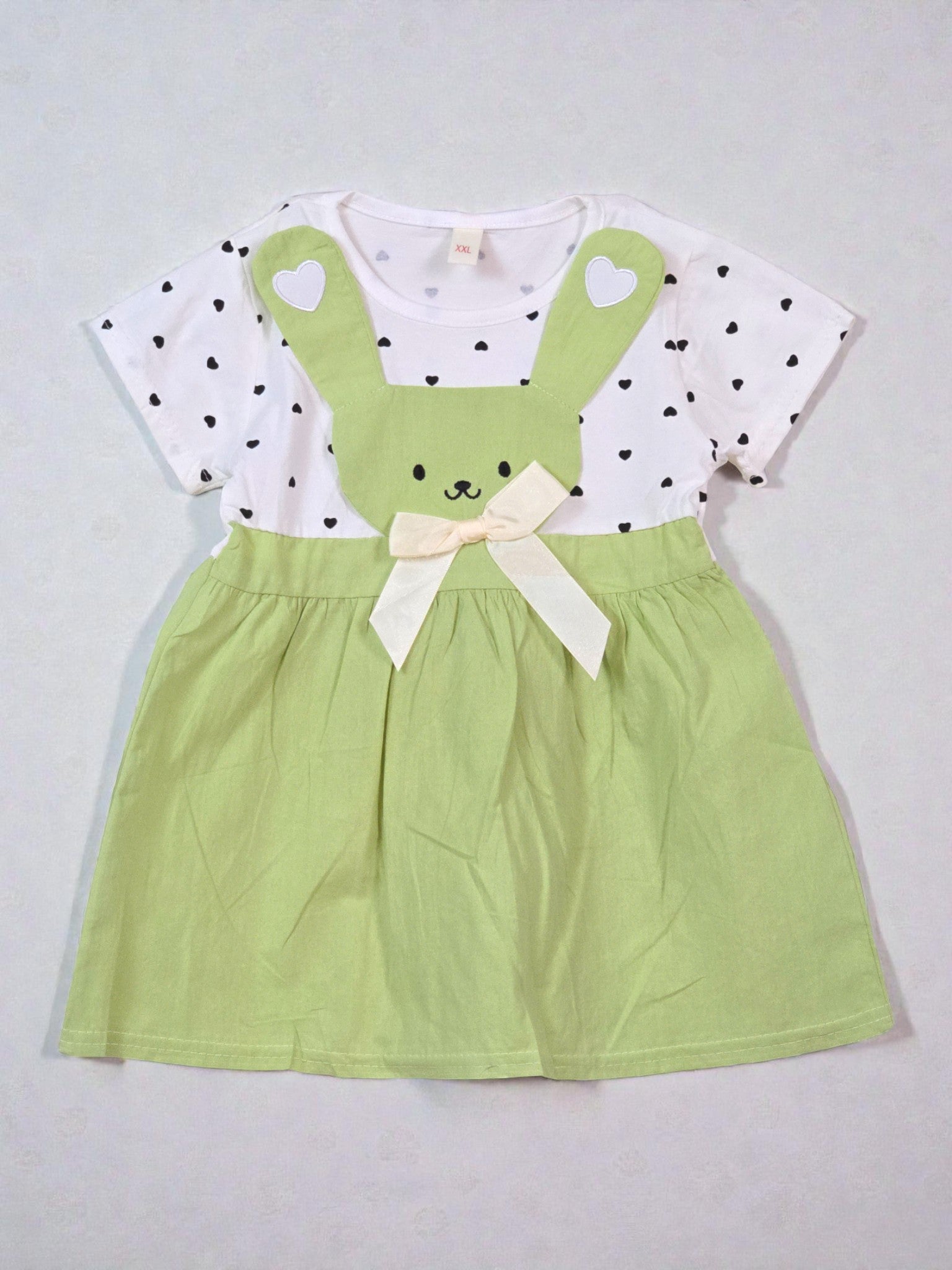 Bear Print CuteGreen dress with white. Forest
