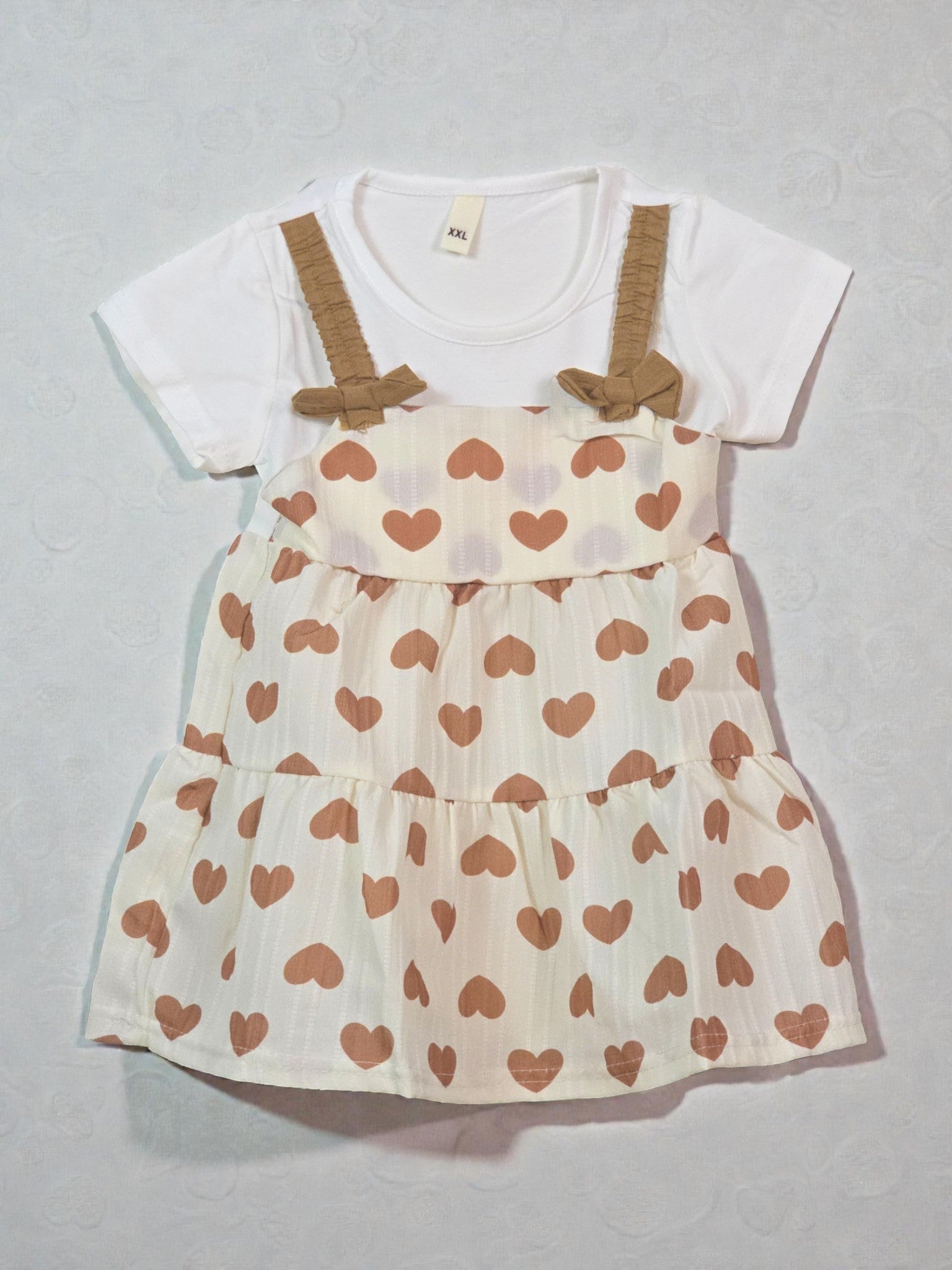 beige 3 kids girls dress flowerse cute summer party love hearts one piece