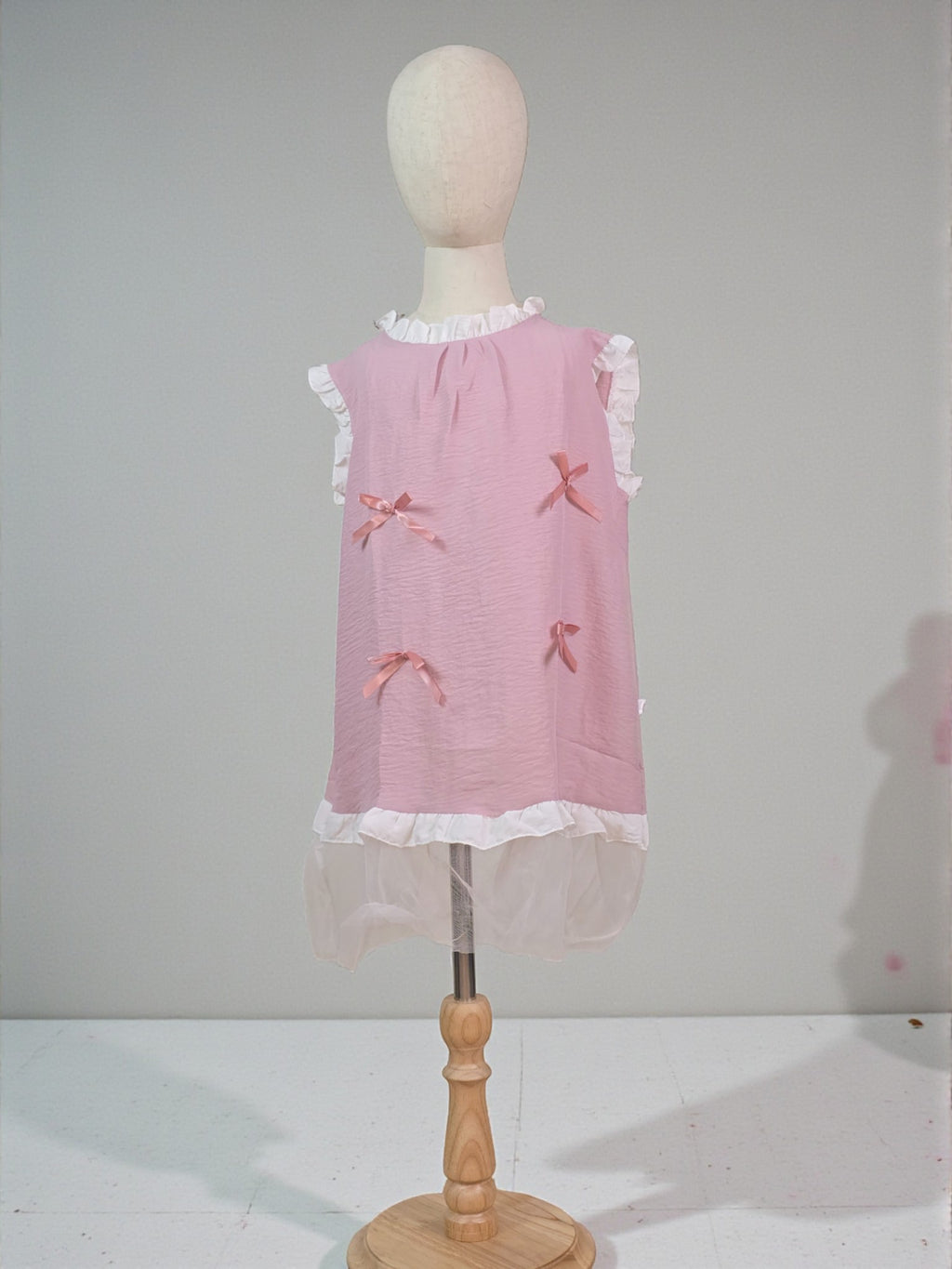 Sweet Pink Bow & Ruffle Layer Blouse