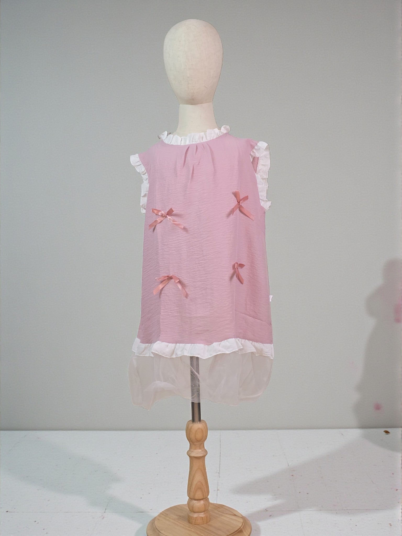 Sweet Pink Bow & Ruffle Layer Blouse