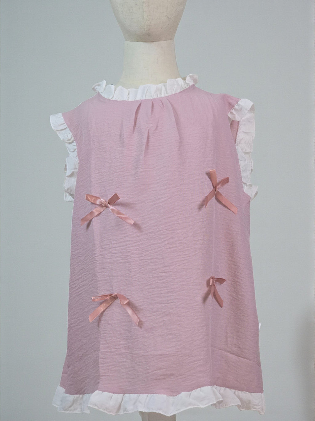 Sweet Pink Bow & Ruffle Layer Blouse