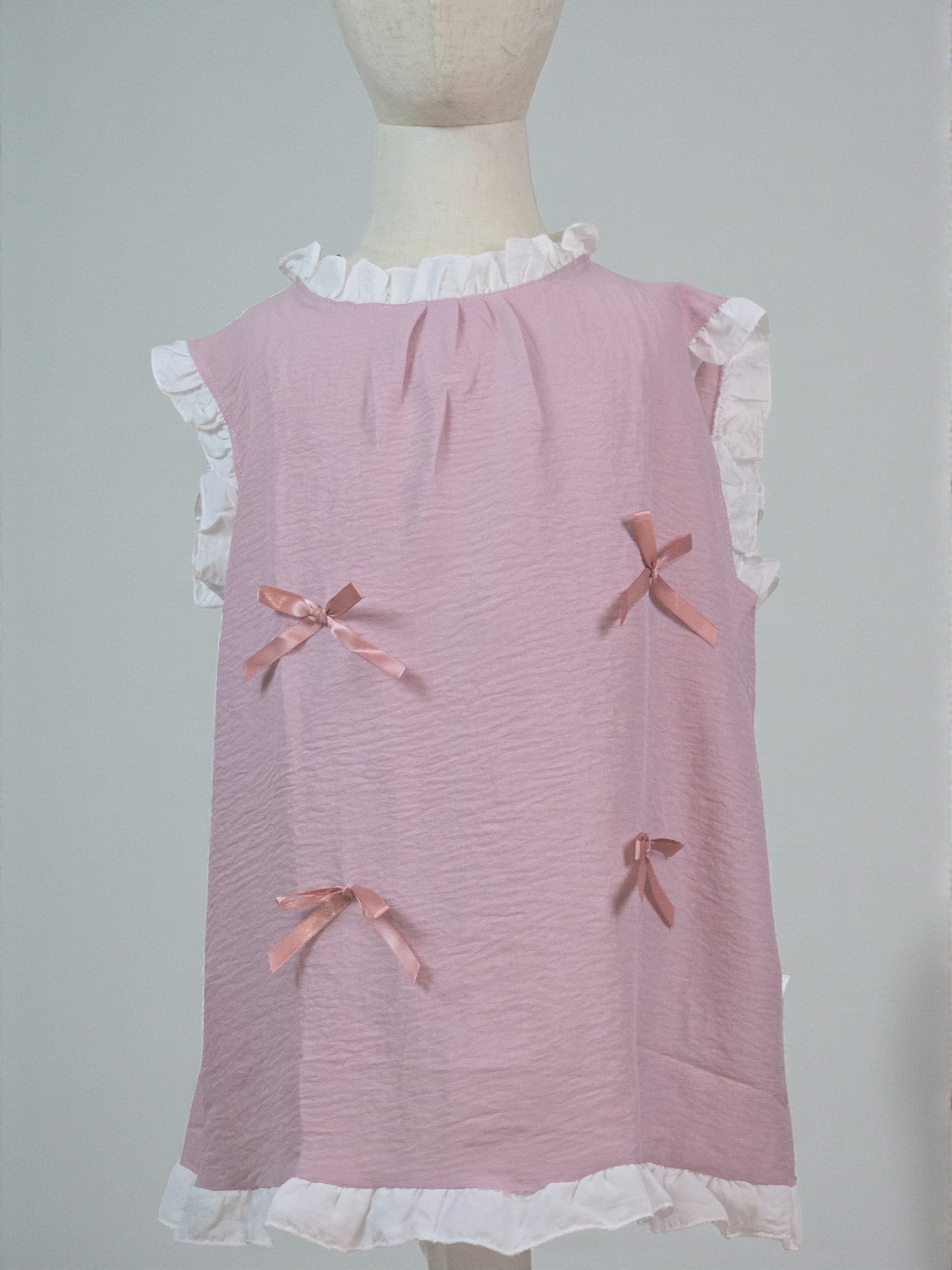 Sweet Pink Bow & Ruffle Layer Blouse