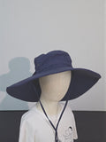 Kids Sun Outdoor Hat navy blue wide-brimmed hat against a plain background