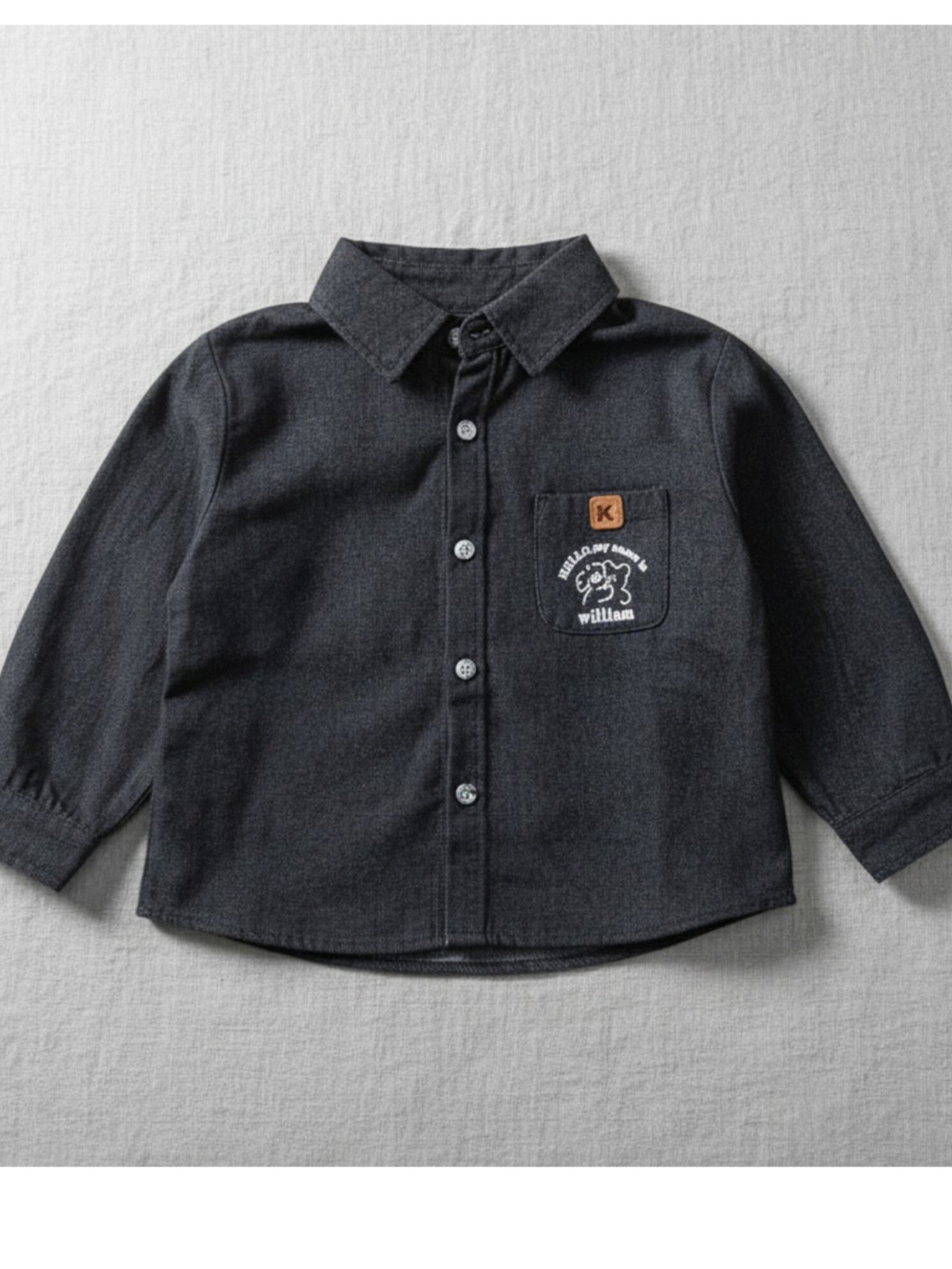 Black Denim Look Button-Up Shirt