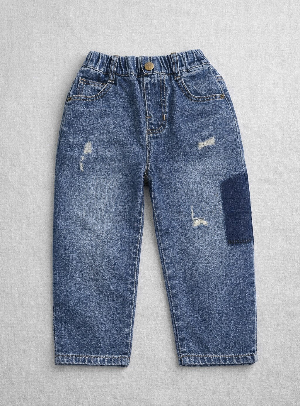 Distressed Patchwork Jeans – Wide-Leg