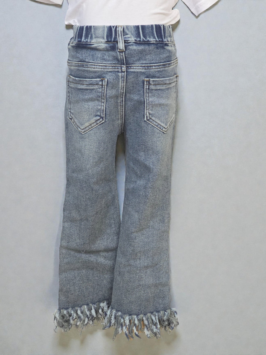Fringe Hem Washed Denim Pants